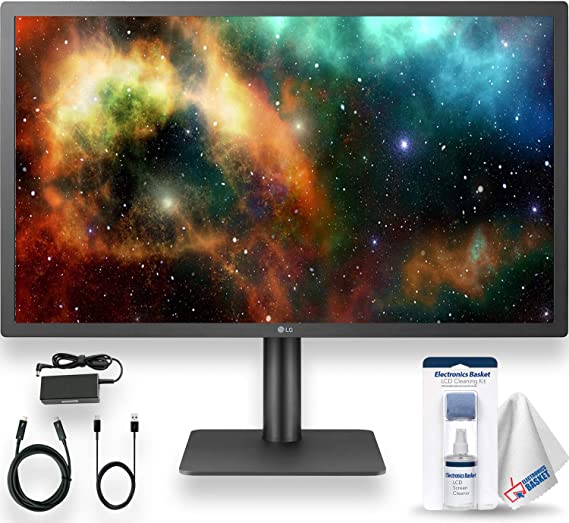 LG Ultrafine 24MD4KL-B 24-Inch 16:9 4K IPS Monitor - macOS Compatibility with USB Type-C Cable, Thunderbolt 3 Cable, LCD Cleaning Kit and Electronics Basket Microfiber Cloth - Base Bundle