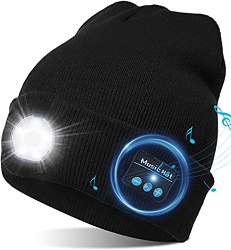 Bluetooth Beanie, LED Beanie Hat with Light, Gifts for Men&Women Headlamp Headphone Beanie USB Rechargeable Lighted Cap with Stereo Speakers & MIC Unique Tech Gifts for Men Dads Women Boys and Girls