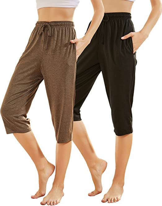 WEWINK CUKOO Women Capri Pajama Pants, Soft Lounge PJ Bottoms with Pockets Cotton Sleepwear
