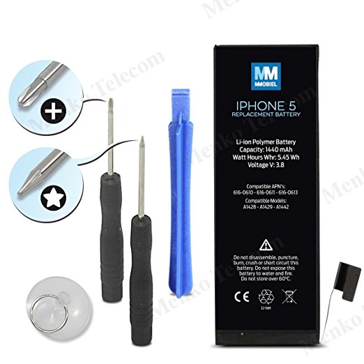 iPhone 5 Battery Replacement Li-Ion 3.7V 1420mAh with 2 x screwdriver by MMOBIEL