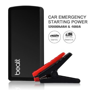 Beatit® 400A Peak 12000mAh Portable Emergency Auto Car Jump Starter Battery Booster Pack Power Bank with LED SOS Flashlight for Cellphone Tablet Laptop (K-1 power )