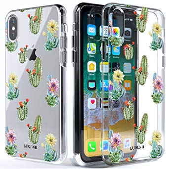 iPhone X Case,iPhone X Case with flowers, LUOLNH HD Floral Series TPU Bumper Soft Protective Slim Flexible Silicone Glossy Skin Cover Phone Case for iPhone X 2017 -Cactus Flower