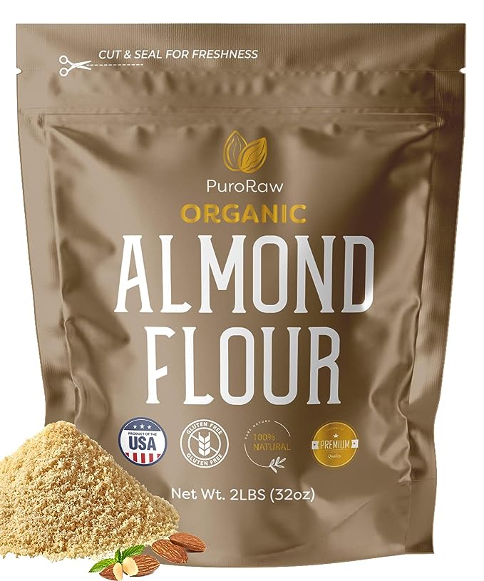 Almond Flour, 2lb, Blanched Almond Flour for Baking, Fine Almond Flour Keto, Almond Powder, Keto Flour, Almond Meal, Gluten Free Flour, Non-GMO, Batch Tested, 2 Pounds, By PuroRaw.