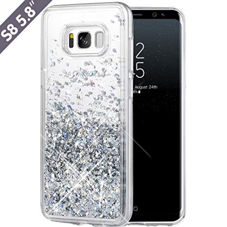 Galaxy S8 Case, Caka Galaxy S8 Glitter Case Luxury Fashion Bling Flowing Liquid Floating Sparkle Glitter Soft TPU Case for Samsung Galaxy S8 - (Silver)