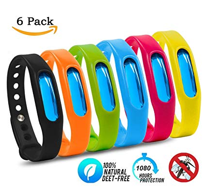 Mosquito Repellent Bracelet 6 pack, 100% All Natural Plant-Based Oil, Non-Toxic Travel Insect Repellent, Safe Deet-Free Band, Soft Silicone Material for Kids & Adults, Keeps Insects & Bugs Away