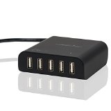 KabelDirekt 40W  8 Amps 5 Port High Speed USB Charger with IDD Technology Intelligent Device Detection - Perfect for all iOS and Android devices and every other device with an USB port - black - PRO Series