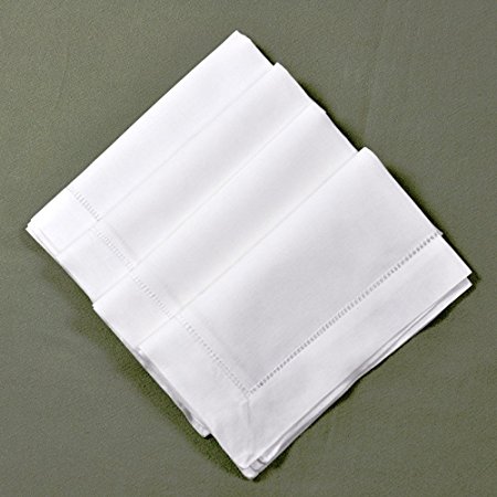 22" X 22" White Linen Hemstitched Dinner Napkins Set of 4 Large Linen Hem Stitch Luxury Cloth Napkin