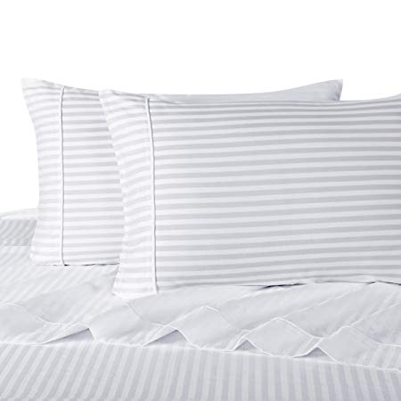 Royal Hotel's Striped White 300-Thread-Count 3pc Full Duvet-Cover 100-Percent Cotton, Sateen Striped, 100% Cotton