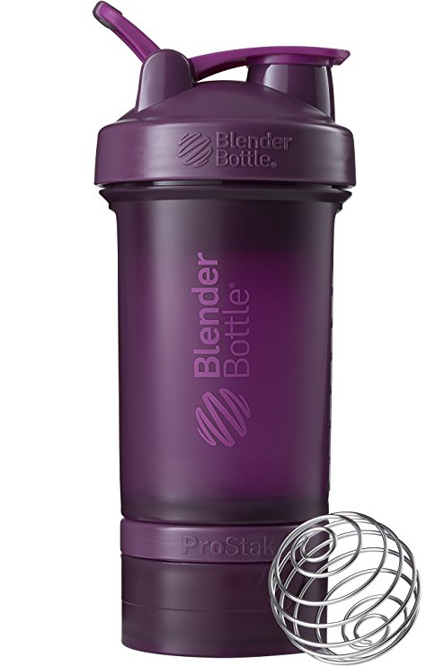 BlenderBottle ProStak System with 22-Ounce Bottle and Twist n' Lock Storage, Plum