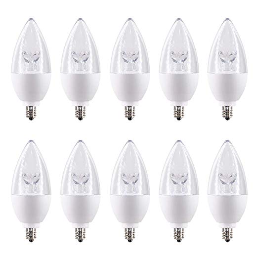 Candelabra LED Bulbs E12 Base 40 Watt Equivalent NUEVASA 6500K Daylight 5W Clear Candle Light Bulbs for Chandelier Lamps, 10 Pack