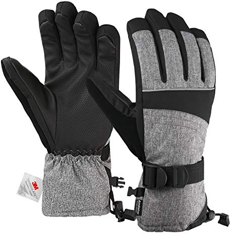 Andake Ski Gloves for Men, 3M Thinsulate Warm Winter Snowboard Gloves Insulated Gloves Waterproof Windproof Gloves with Adjustable Cuffs, Best for Riding, Snowboarding,Skiing and other Winter Sports