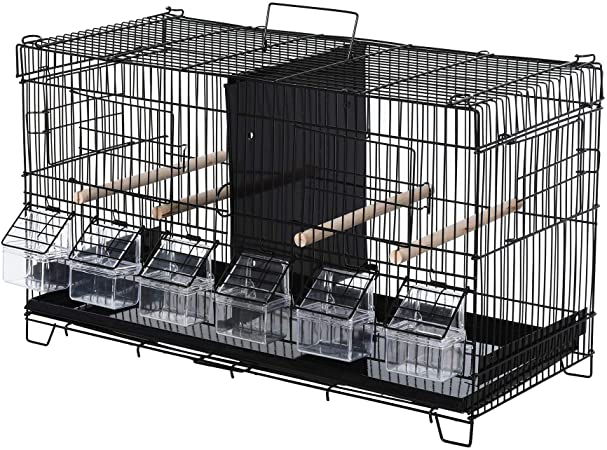 PawHut 23.5" x 11.75" x 13.9" Caged Bird Feeder Home with 4 Easy Access Doors, 6 Food Boxes, 4 Relaxing Perch Poles