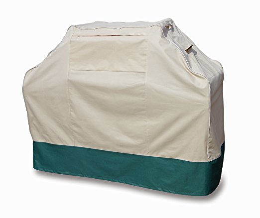 Professional Grade Heavy Duty BBQ Grill Cover by Pro Leisure Outdoor (Beige/Hunter Green, Medium)