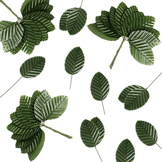 SBYURE Artificial Silk Leaf,200 Pieces Artificial Leaves Faux Wired Single Leaf for Flower DIY Home Decorative Bouquet Wreaths Wedding Decor Christmas Decorations (Green)