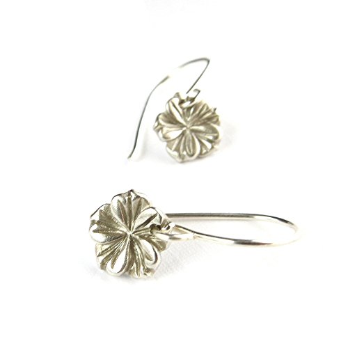Tiny hibiscus flower earrings dangle sterling silver