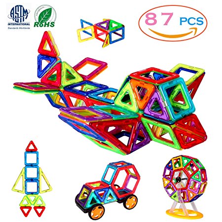 Magnetic Blocks, 3D Building Blocks Toys Set 87Pcs, Magnetic Tiles, Educational Toys for Baby/ Kids (ASTM and ROHS certification)