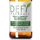 Vitamin C Serum by Defy Naturals - 20 Clinical Strength Potency - Organic Vitamin C  Hyaluronic Acid  Amino Complex - ANTI AGING Formula Lets You Defy Your Age Everyday Eliminate Lines Wrinkles Aging Skin and Crows Feet No Fillers or Additives 100 Satisfaction Guarantee Original Organic 1 Oz