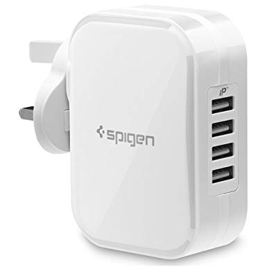 Spigen Essential F401 Universal USB Charger [34W 6.8A][ 4-Port Wall Charger with iP Tech], Multi USB plug charger for iPhone, iPad, Galaxy, Huawei, Xiaomi, Tablet, Kindle, Power Banks, Drones & More