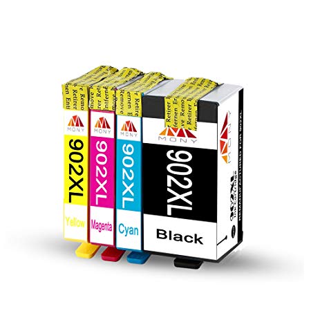 Mony Remanufactured HP 902XL 902 XL Ink Cartridges with New Updated Chip (1 Black, 1 Cyan, 1 Magenta, 1 Yellow) Replacement for HP Officejet Pro 6958 6978 6968 6962 6975 6970 6060 6954 6951 Printers