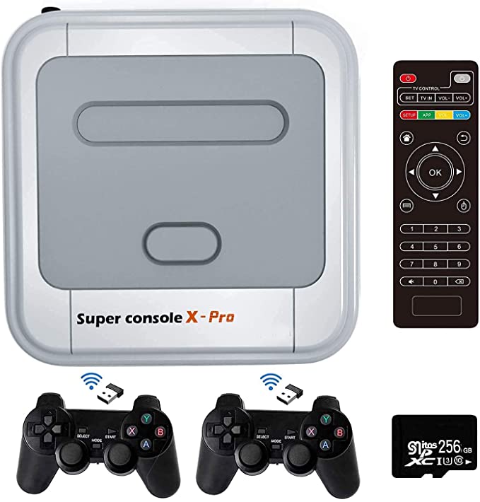 Kinhank Super Console X Pro,Retro Video Game Consoles,Built in 50,000  Games,54  Emulators for 4K TV HD/AV Output,with Dual Wireless 2.4G Controllers Gamepads,Support WiFi/LAN (Pro 256G)