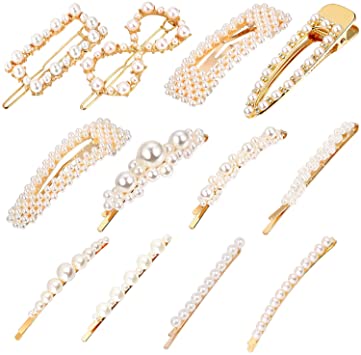 Fashion Hair Clips Set, 12 Pcs Pearl Hair Clips Large Hair Clips Pins Barrette Ties Hair for Women Girls Ladies (12 Pcs)