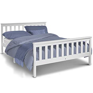 VonHaus Double Pine Bed - 4ft 6” White Wooden Pine Bed Frame in Classic Shaker Design With Headboard, Footboard & Slatted Base