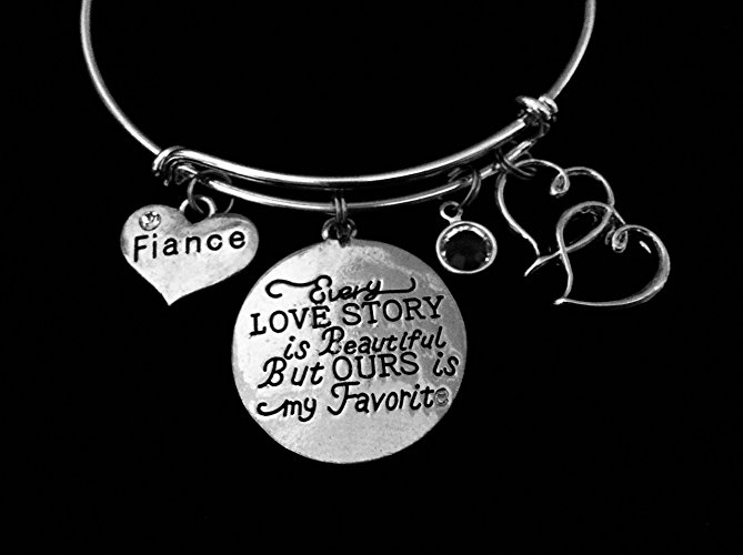Fiance (Wife Option Available) Every Love Story is Beautiful But Ours is my Favorite Expandable Charm Bracelet Adjustable Bracelet Personalized Customized Birthstone Initial Marry Me Bride to Be