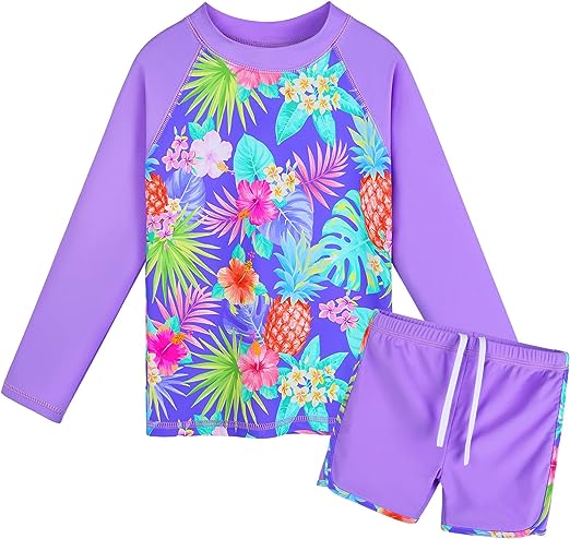 TFJH E Girls Long Sleeve Swimsuits Rashguard Sets Sunsuits UV 50  Two Piece 3-12Y