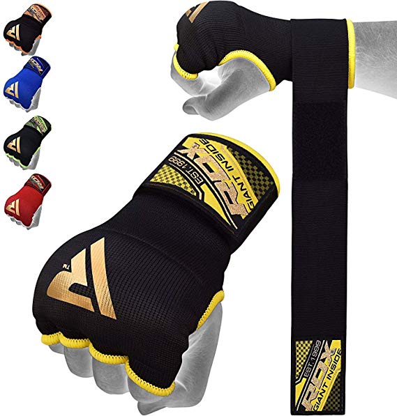 RDX Boxing Hand Wraps Inner Gloves for Punching – Knuckle and Fist Protection – Elasticated Padded Under Mitts with Quick Long Wrist Wrap – Great for MMA, Muay Thai, Kickboxing & Martial Arts Training