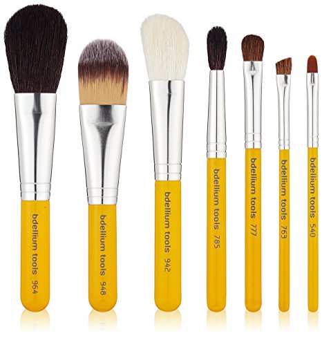 Bdellium Tools Professional Makeup Travel Line Basic 7pc. Brush Set with Roll-Up Pouch