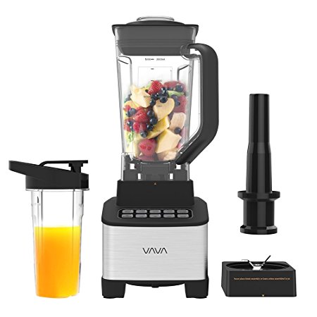 VAVA Countertop Blender for Shakes and Smoothies with Tritan Travel Cup , 10-in-1 Food Processor Mixer Juicer (Great for home cooking and single servings, 1200 Watts, Self-Clean, FDA Approved)