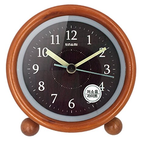 Battery Included Smart Round Wood Silent Table Snooze Alarm Clock With Nightlight -- Coslife (Brown)