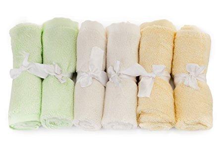 ROSS Bamboo Baby Washcloths Wipes 6 Pack 10"x10" - Organic100% Natural Bamboo Baby Bath Towels - Soft Towels for Babies Kids Sensitive Skin - Facial Washcloths - Most Absorbent + Bib Gift
