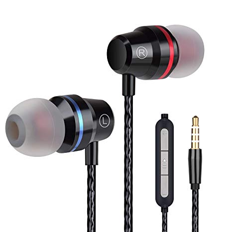 Earbuds Ear Buds Wired Headphones Microphone in Ear Earphones Stereo Mic Volume Control Compatible Android Smart Phones iPhone iPad Samsung Music Noise Cancelling 3.5mm Audio Headphones