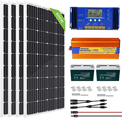 ECO-WORTHY 800W 24V Solar Panel Off Grid System Kit with Battery: 4pcs 195W Mono Solar Panel   1500W 24V-110V Inverter   200Ah Battery   60A PWM Charge Controller for RV, Boats, Homes