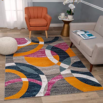 Rugshop Contemporary Modern Circles Abstract Area Rug 7' 10" x 10' 2" Orange