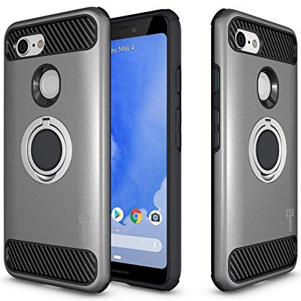 CoverON RingCase Series Google Pixel 3 Case, Protective Dual Layer Phone Cover with Carbon Fiber Style Accents for Google Pixel 3 - Gray