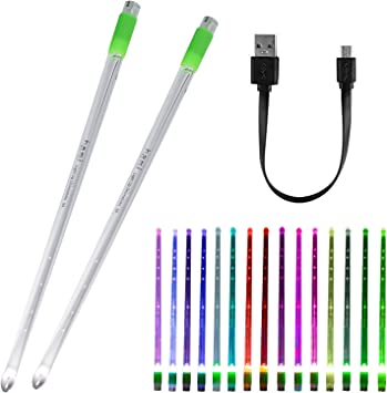 2 pcs LED Light up Drumsticks, 15 Color Changing, Support USB Charging with Opening Key, PC Polymer Material, Durable Professional Musical Practice for Kids Adults