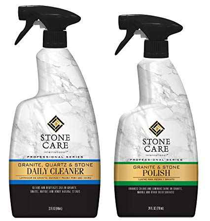 Stone Care International Granite Stone Cleaner and Polish Combo for Granite Marble Soapstone Quartz Quartzite Slate Limestone Corian Laminate Tile Countertop