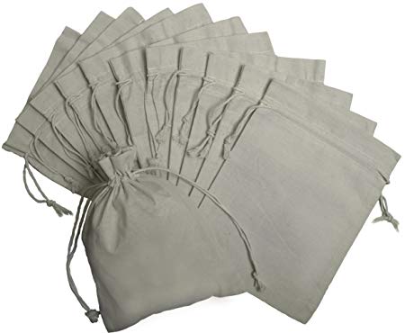 100 Percent Cotton Muslin Drawstring Bags 12-Pack For Storage Pantry Gifts (9 x 12 inch, White)