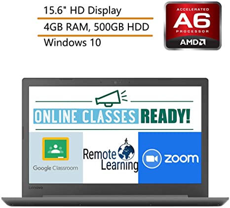 Lenovo Ideapad 130 15.6" HD Laptop Computer, AMD Dual-core A6-9225 up to 3.1GHz, 4GB DDR4 RAM, 500GB HDD, Windows 10, Black, iPuzzle Protable 500GB HDD, Online Class Ready, Webcam, Microphone