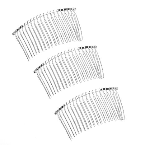 TinkSky 3pcs 7.8cm 20 Teeth Fancy DIY Metal Wire Hair Clip Combs Bridal Wedding Veil Combs (Silver)
