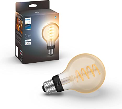 Philips Hue White Ambiance Dimmable Smart Filament G25, Warm-White to Cool-White LED Vintage Edison Globe Bulb, Bluetooth & Hub Compatible (Hue Hub Optional), Voice Activated with Alexa