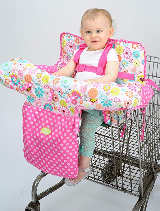 Nuby Baby Shopping Cart Cover and High Chair Cover 2 in 1, Ditsy Floral, High Chair Cushion, Baby Grocery Cart Cover, Infant High Chair Cover, Safety Harness, Cart Cover, Toddler, Universal Size