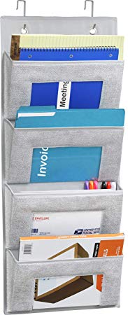 Simple Houseware Over Door 4 Clear Window Pocket File Organizer, Grey