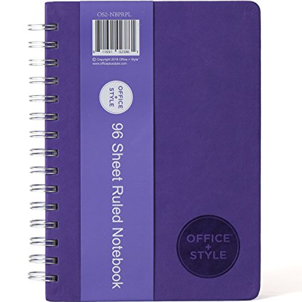 Office Style PU Personal Ruled Notebook with Double Spiral Binding, 96 Sheets, Purple (OS2-NBPRPL)