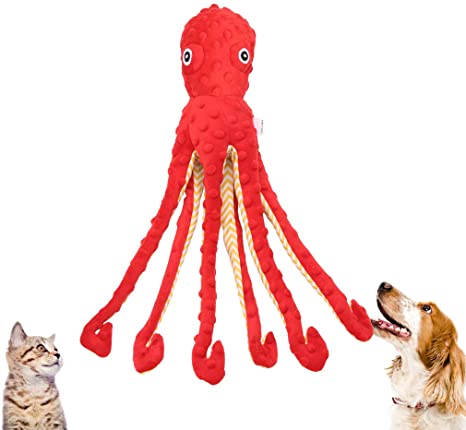 EXPAWLORER Best Squeaky Dog Plush Toys Pet Puppy Soft Treat Chew Toy Interactive for Small to Medium Breeds Dogs Cats Playing 17" Red