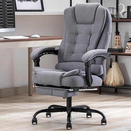 Bonzy Home Massage Office Chair for Home Office, Ergonomic Computer Desk Chair with Footrest, High Back Executive Office Chairs with 135° Recliner Tilting Function 180KG Capacity, Grey