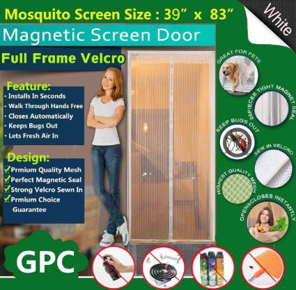 Meiz Magnetic Screen Door,Mesh Curtain With Full Frame Velcro,Keeps Bugs Out,Lets Fresh Air In,Toddler And Pet Friendly,Fits Door Up To 36" x 82" (White)
