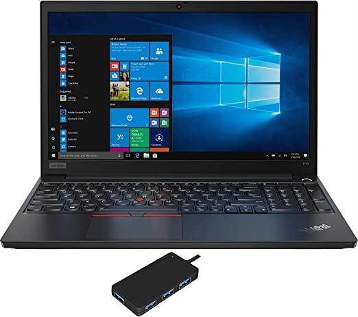 Lenovo ThinkPad E15 Home and Business Laptop (Intel i5-10210U 4-Core, 16GB RAM, 512GB PCIe SSD, Intel UHD Graphics, 15.6" Full HD (1920x1080), Wifi, Bluetooth, Webcam, 1xHDMI, Win 10 Pro) with USB Hub